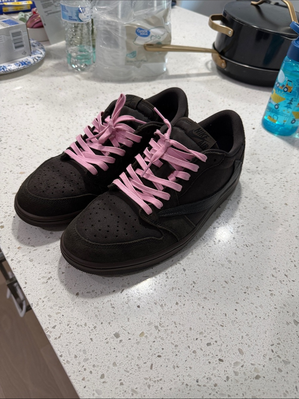 Travis Scott Black Suede Sneakers with Pink Laces
